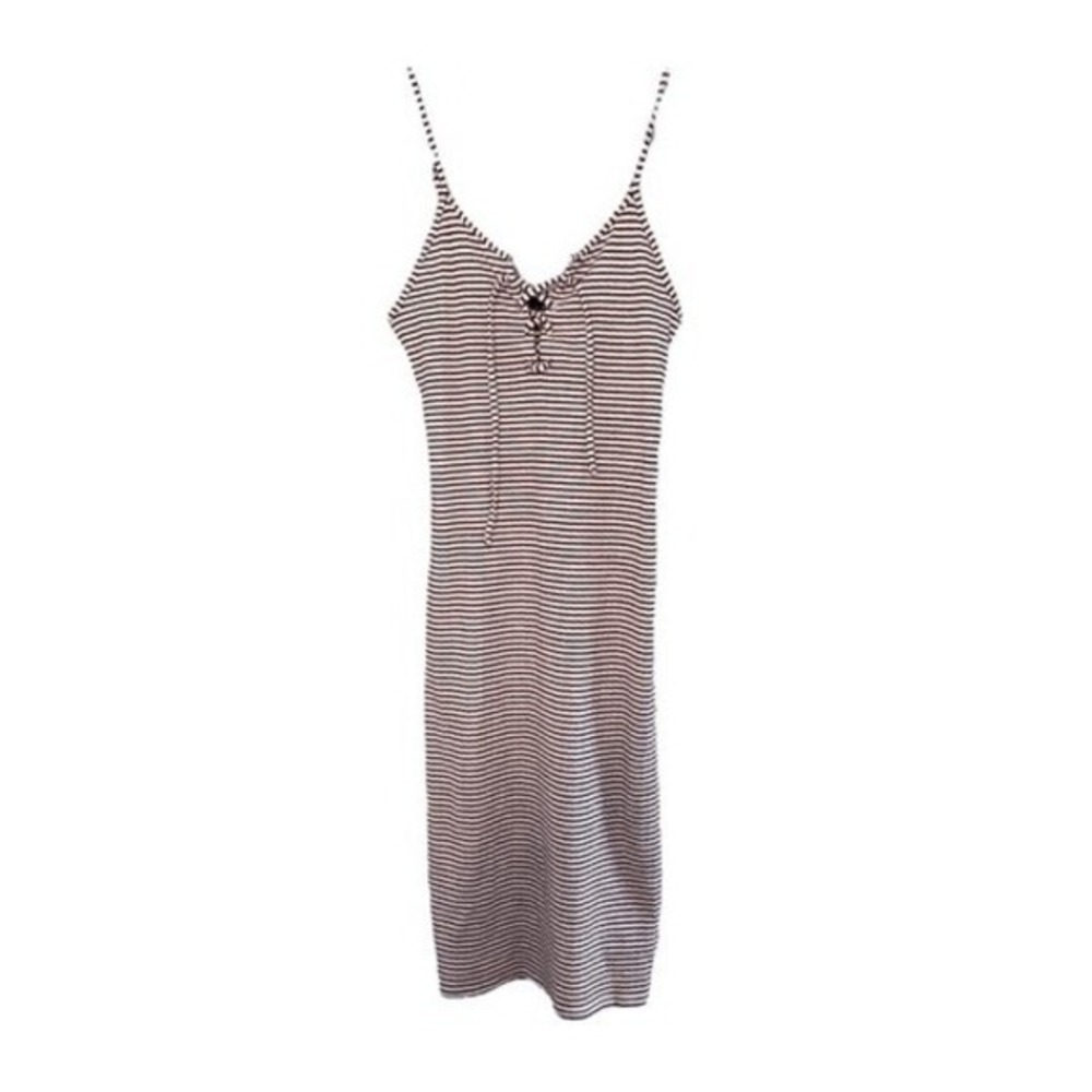 Aeropostale Lace-Up Slip Mini Dress White Black Striped Knit Sleeveless S